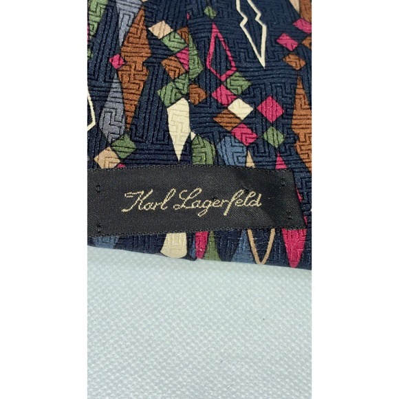 Karl Lagerfeld Mens Silk Tie Blue Pink Geometric Abstract Jacquard Wide Necktie - Picture 3 of 9